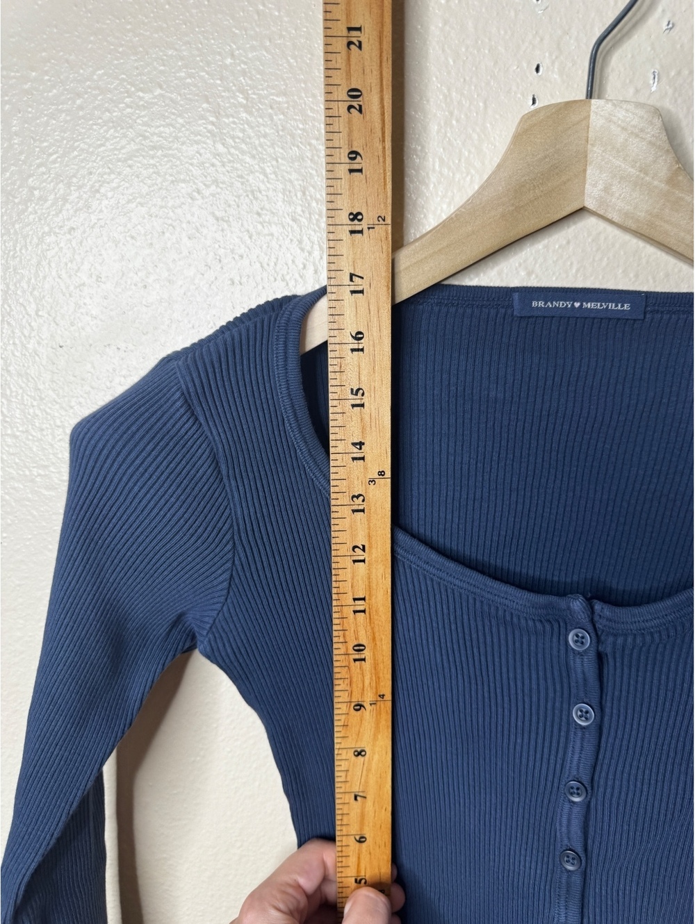 Brandy Melville Womens OS Blue Ribbed Cotton Cropped Too Button Front Italy - Picture 4 of 6
